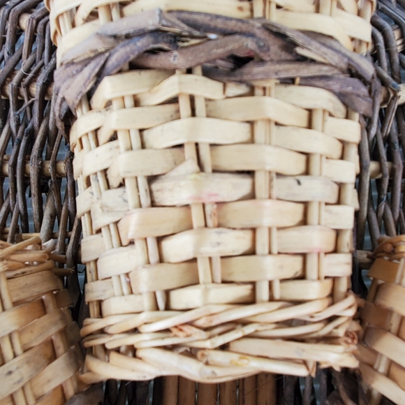 Rattan Wicker Wall Pocket Hanger Pot 17.5x11.5 Oval Beige Brown Basket Vintage - Picture 8 of 11